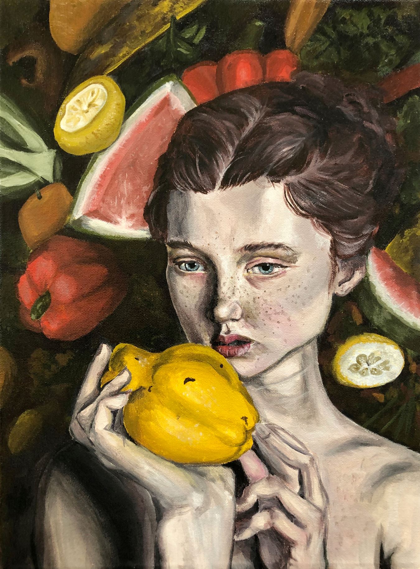 Painting Girl with fruit