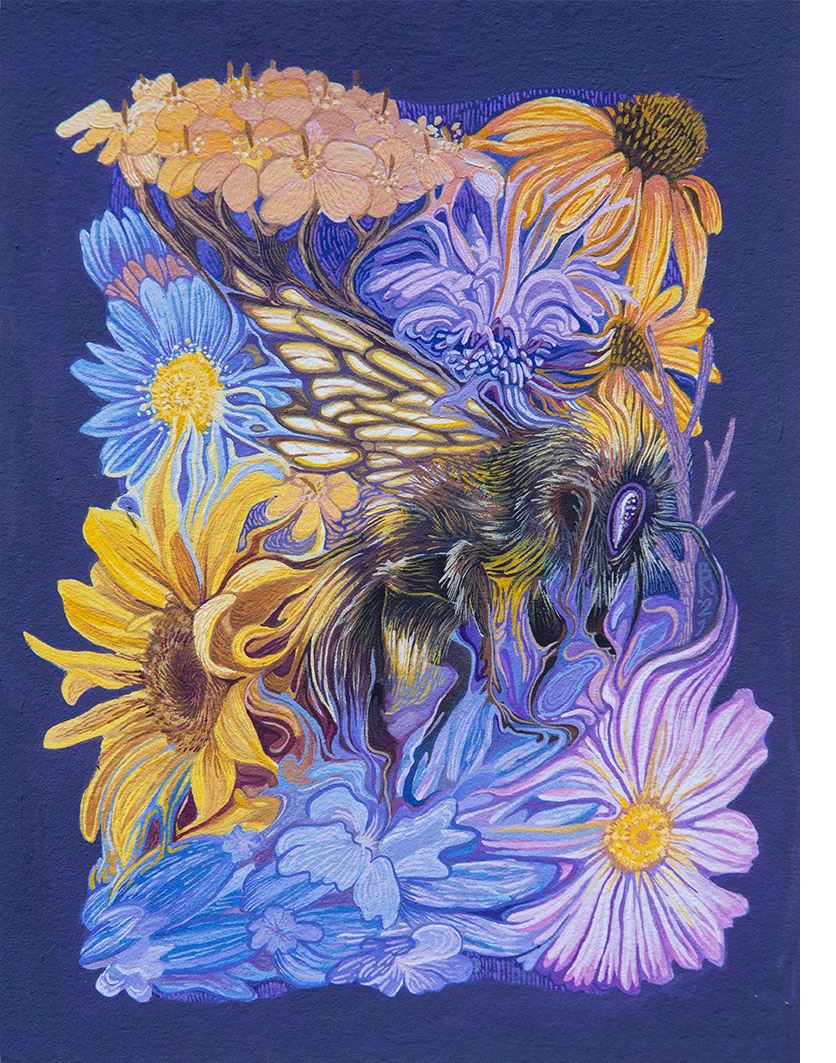 Painting of Bee and flowers