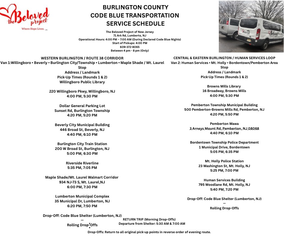 CODE BLUE TRANSPORTATION SERVICE SCHEDULE